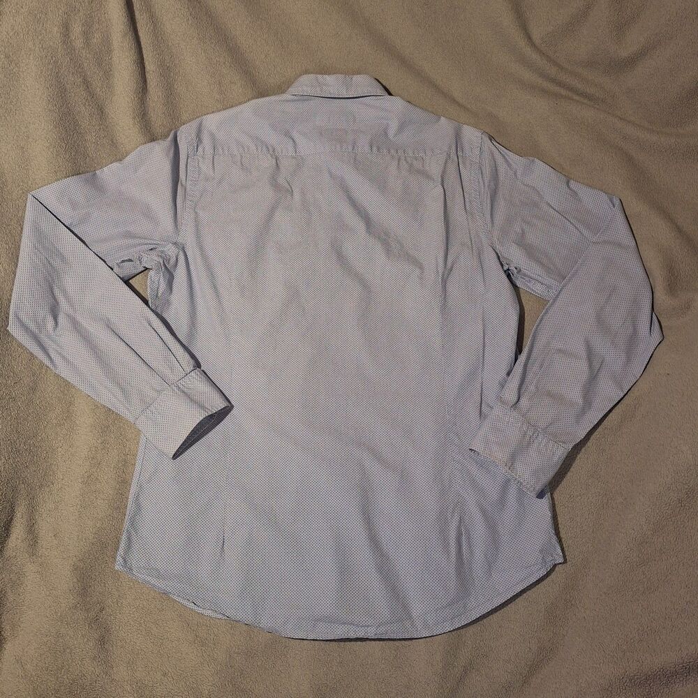 MASSIMO DUTTI-Finest Fabric-Mens L Blue Dress Shirt-Slim-Sml Geo Print-Cotton - Picture 6 of 10